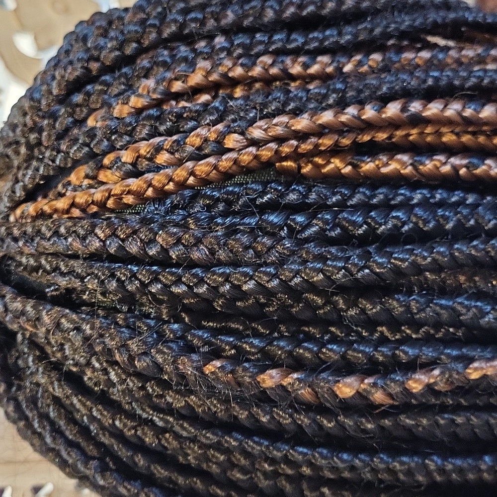 Wig, BRAIDED Black With Hints Of Blonde - Picture 5 of 9